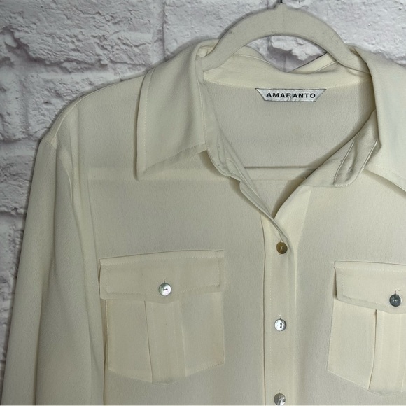 Amaranto Ivory Button Down Long Sleeve Women’s Blouse - Picture 5 of 15
